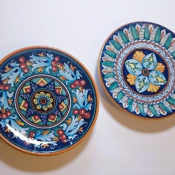 Dip A Mano Italian Handpainted Salad Dessert Decorative Plates Set Of 2 Vintage - Picture 2 of 14